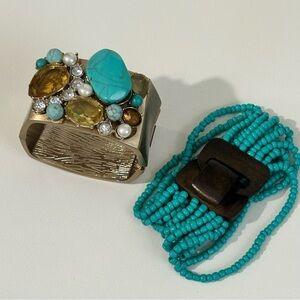 2pc bracelet bundle faux turquoise and glass turquoise bead d bracelet